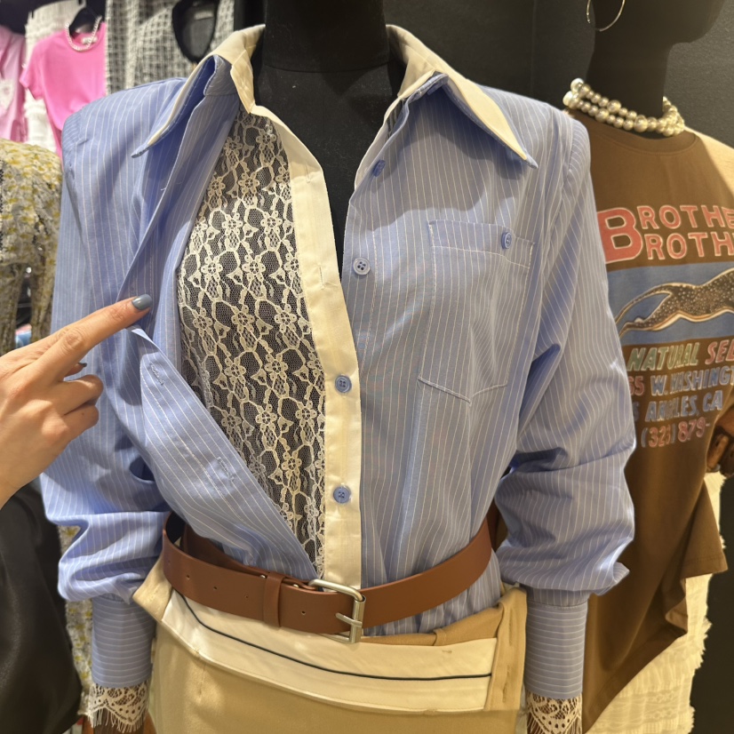 CHAVI直郵韓國代購女裝新品推薦真品25春夏襯衫蕾絲衫蕾絲雙層CHAVI襯衫/蕾絲衫