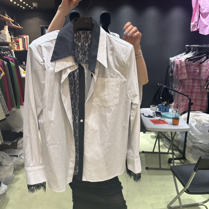CHAVI直郵韓國代購女裝新品推薦真品25春夏襯衫蕾絲衫蕾絲雙層CHAVI襯衫/蕾絲衫圖色2