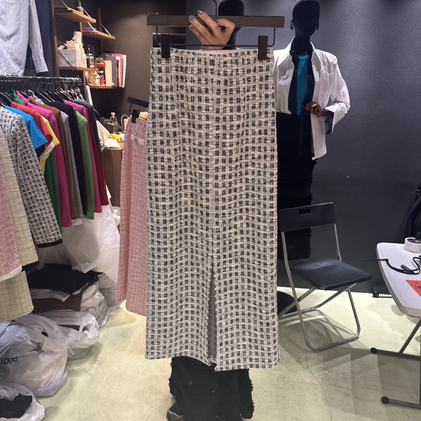CHAVI東大門實拍女裝新品推薦真品25春夏時尚人氣長裙花呢格紋CHAVI長裙