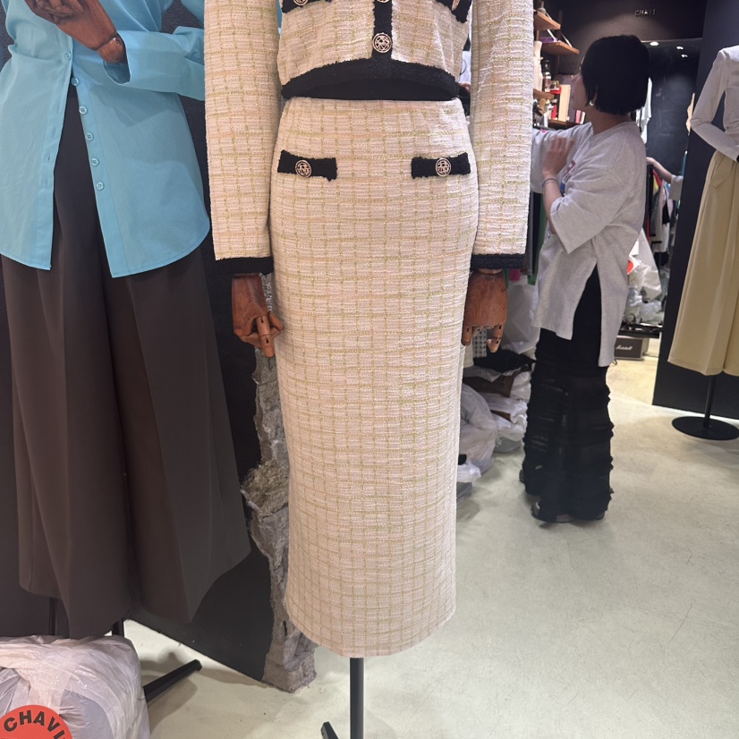 CHAVI東大門實拍女裝新品推薦真品25春夏時尚人氣長裙花呢格紋CHAVI長裙