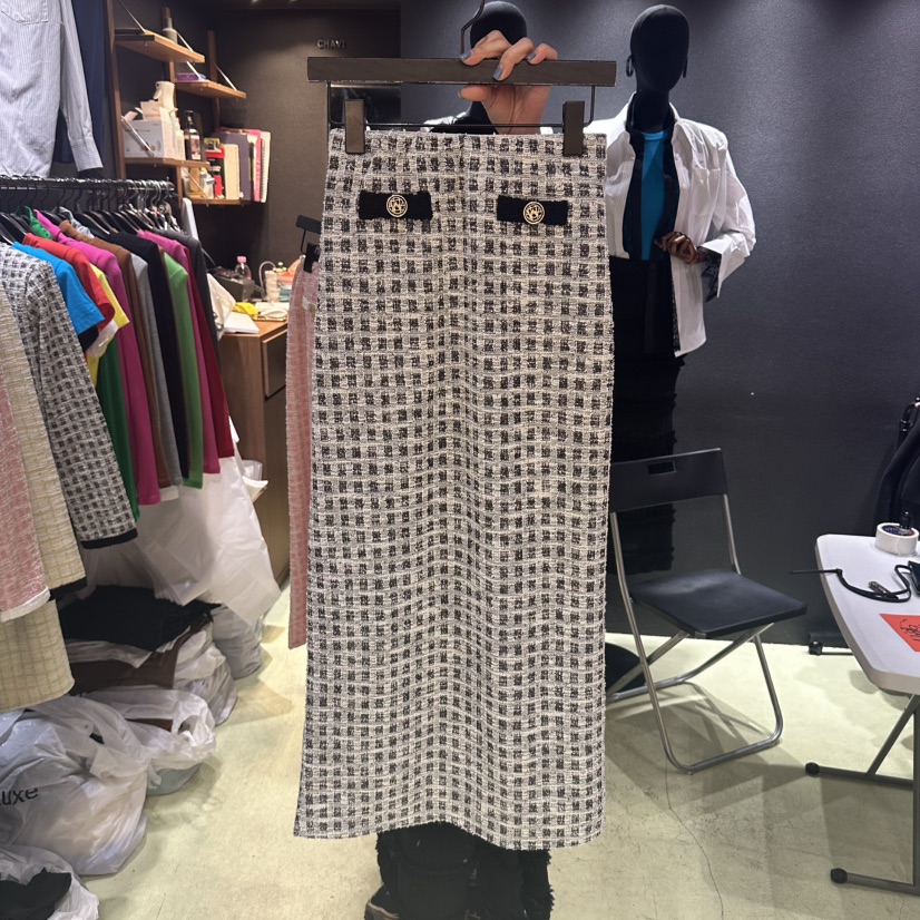 CHAVI東大門實拍女裝新品推薦真品25春夏時尚人氣長裙花呢格紋CHAVI長裙圖色2