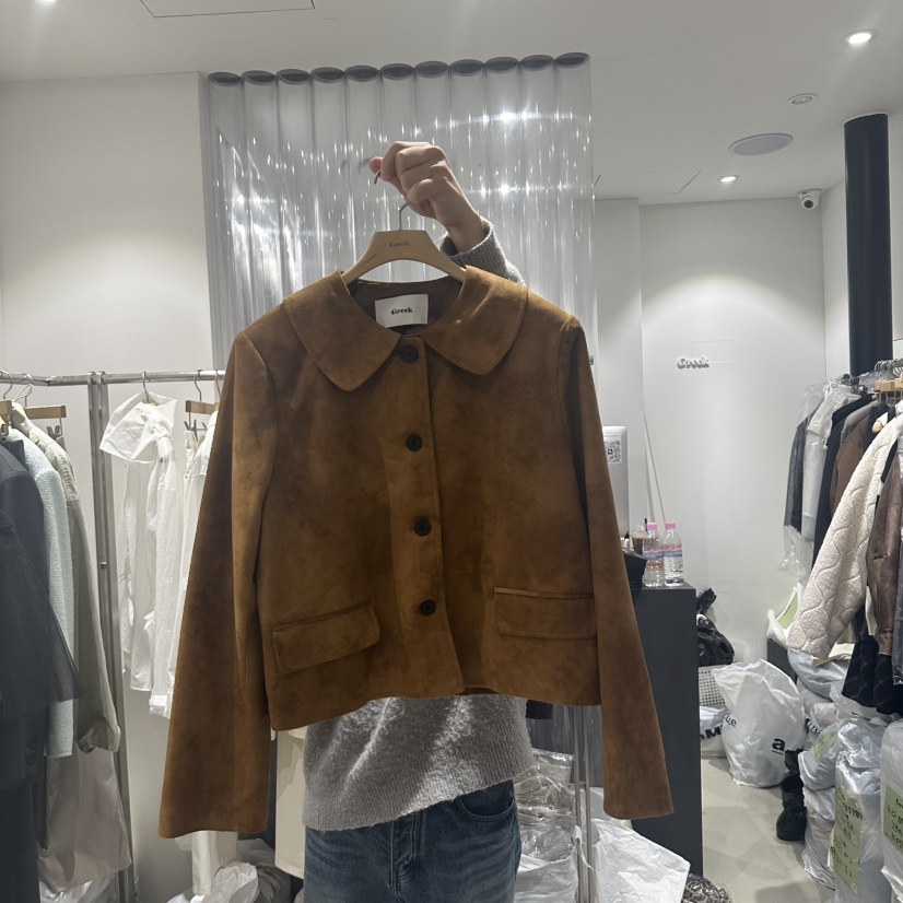 GREEK東大門代購女裝新品推薦時尚熱賣人氣25春夏夾克絨面革GREEK夾克圖色1