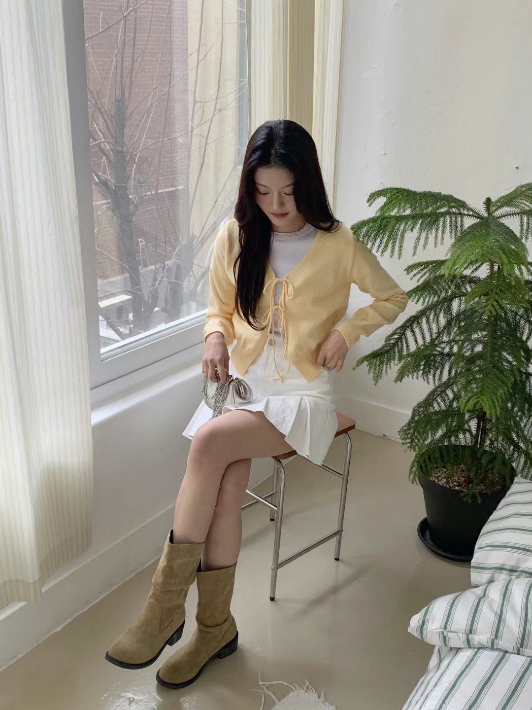 FRIDA韓國直郵女裝新款推薦休閑25春夏熱賣針織衫蝴蝶結開衫FRIDA針織衫