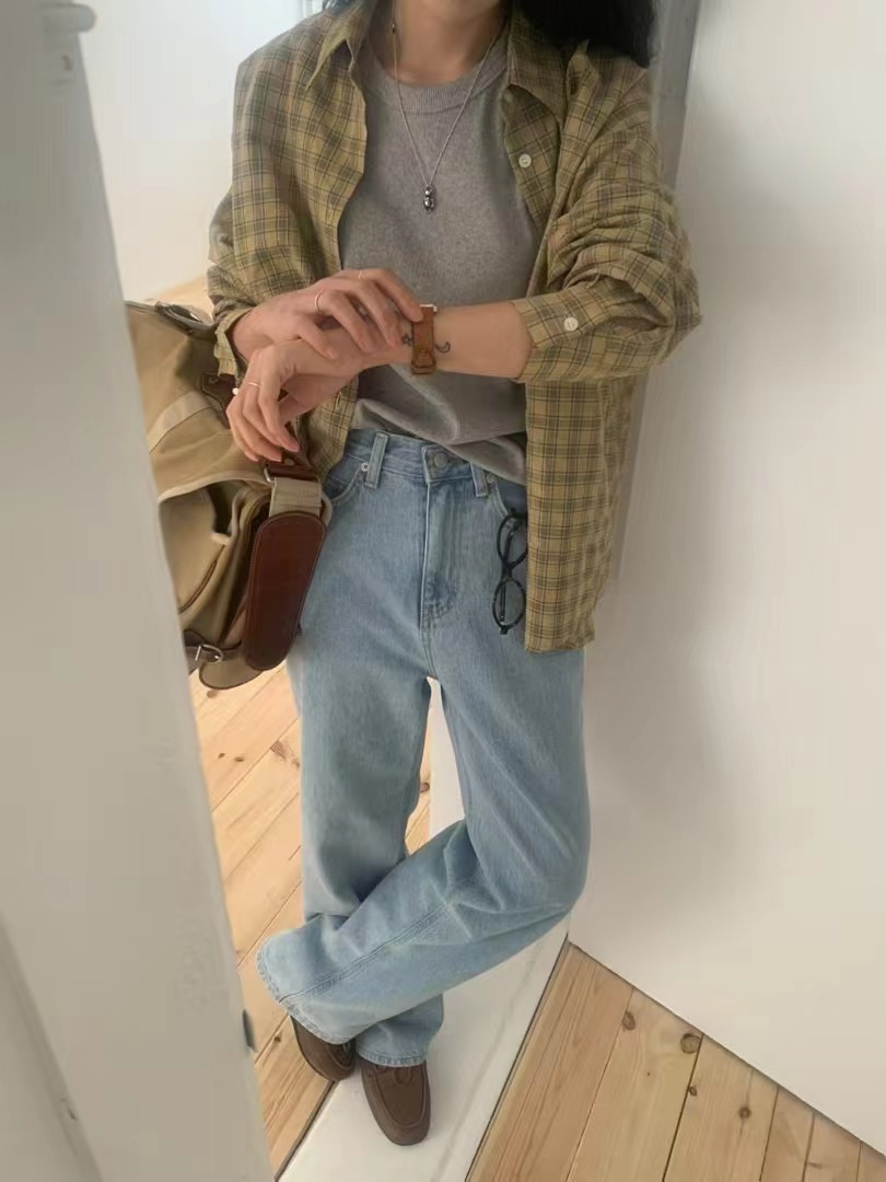 FEVER韓國直郵女裝新款真品熱賣25春夏職業時尚襯衫蕾絲衫格紋FEVER襯衫/蕾絲衫