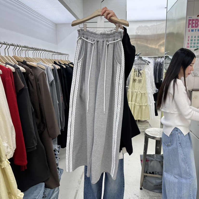 MIXXIN韓國直郵東大門代購女裝新款職業休閑休閑褲含腰繩蕾絲MIXXIN休閑褲