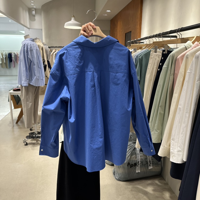 BOUTIQUE SEOUL-P直郵韓國代購女裝新品25春夏襯衫蕾絲衫兩個口袋But ton/BOUTIQUE SEOUL襯衫/蕾絲衫