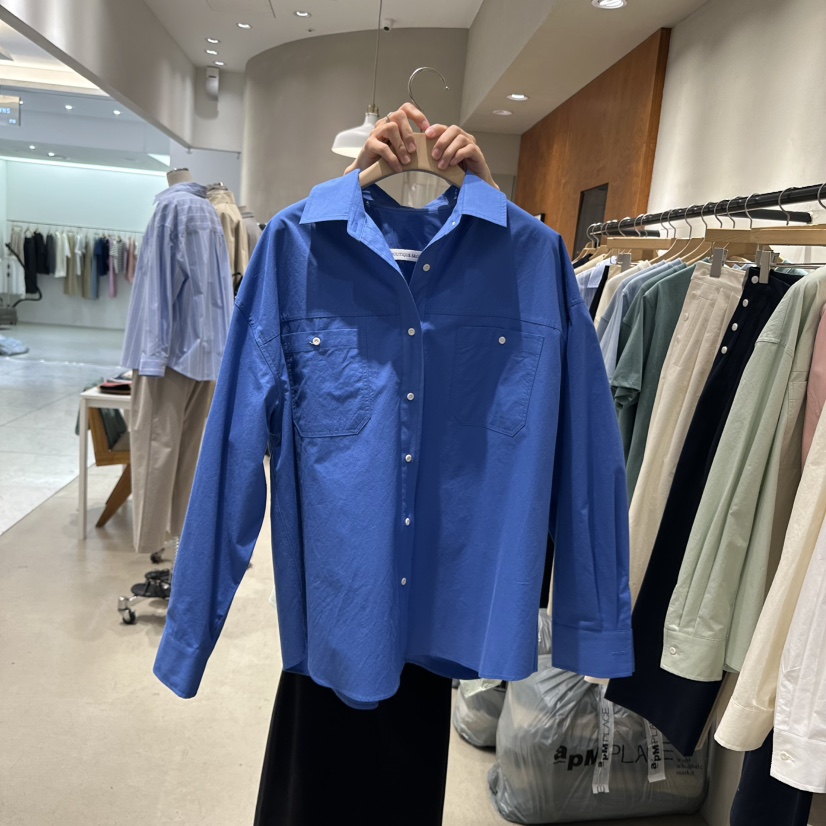BOUTIQUE SEOUL-P直郵韓國代購女裝新品25春夏襯衫蕾絲衫兩個口袋But ton/BOUTIQUE SEOUL襯衫/蕾絲衫圖色4