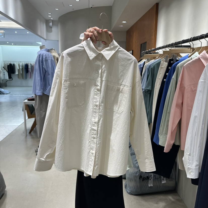 BOUTIQUE SEOUL-P直郵韓國代購女裝新品25春夏襯衫蕾絲衫兩個口袋But ton/BOUTIQUE SEOUL襯衫/蕾絲衫圖色5