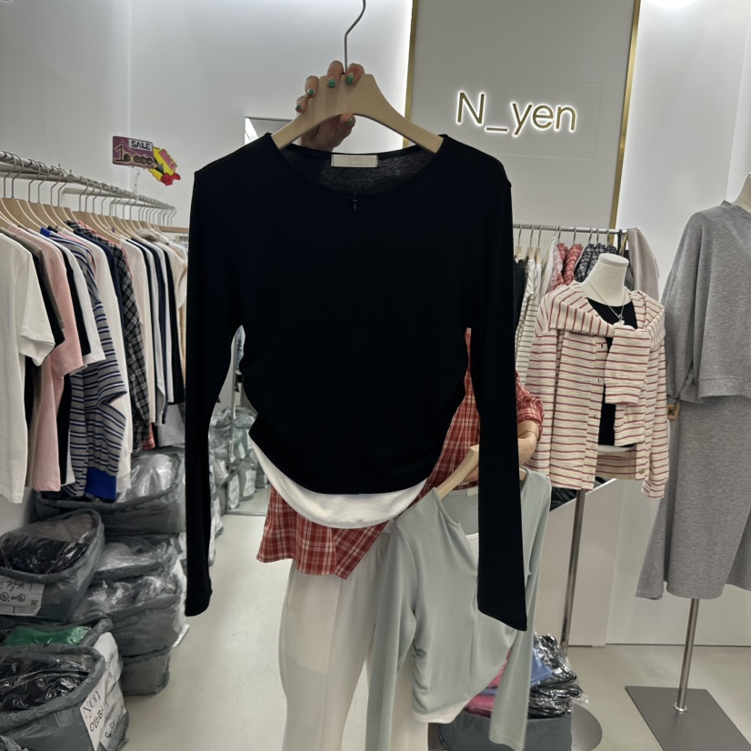 N YEN直郵韓國代購女裝新品時尚職業熱賣長袖T恤假兩件拉鏈N YEN長袖T恤圖色2