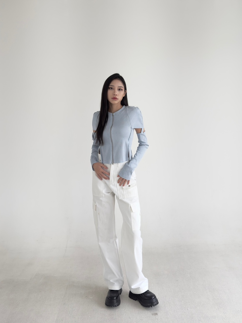 NOV7韓國直郵女裝新品休閑25春夏推薦長袖T恤可拆卸拉鏈復古the ebony eyes/NOV7長袖T恤