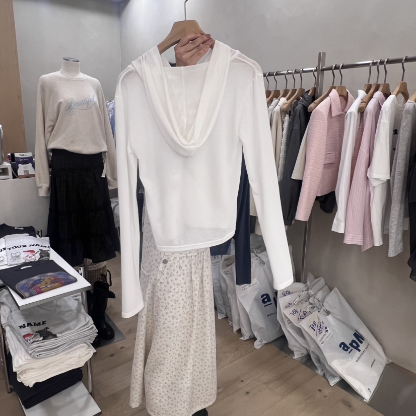 VILLABUTTON直郵韓國代購女裝新款真品休閑25春夏長袖T恤連帽VILLABUTTON長袖T恤