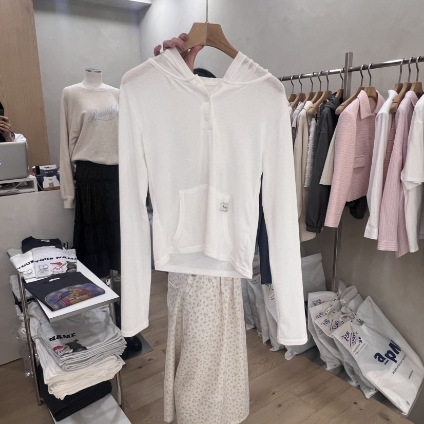 VILLABUTTON直郵韓國代購女裝新款真品休閑25春夏長袖T恤連帽VILLABUTTON長袖T恤圖色1