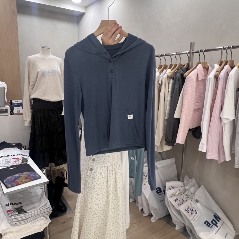 VILLABUTTON直郵韓國代購女裝新款真品休閑25春夏長袖T恤連帽VILLABUTTON長袖T恤圖色2