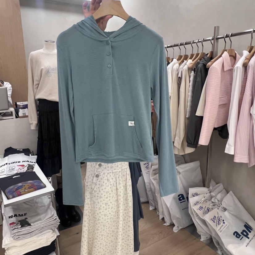 VILLABUTTON直郵韓國代購女裝新款真品休閑25春夏長袖T恤連帽VILLABUTTON長袖T恤圖色3