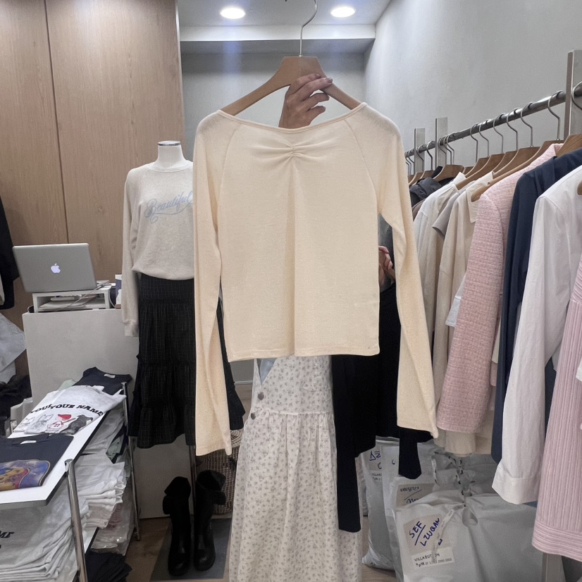 VILLABUTTON韓國直郵東大門實拍女裝新款推薦25春夏長袖T恤褶皺VILLABUTTON長袖T恤圖色1