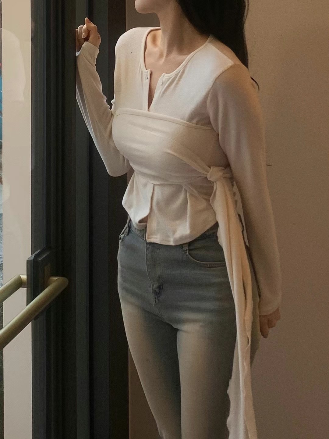 A.ME韓國直郵東大門實拍女裝新品職業休閑25春夏人氣長袖T恤A.ME長袖T恤