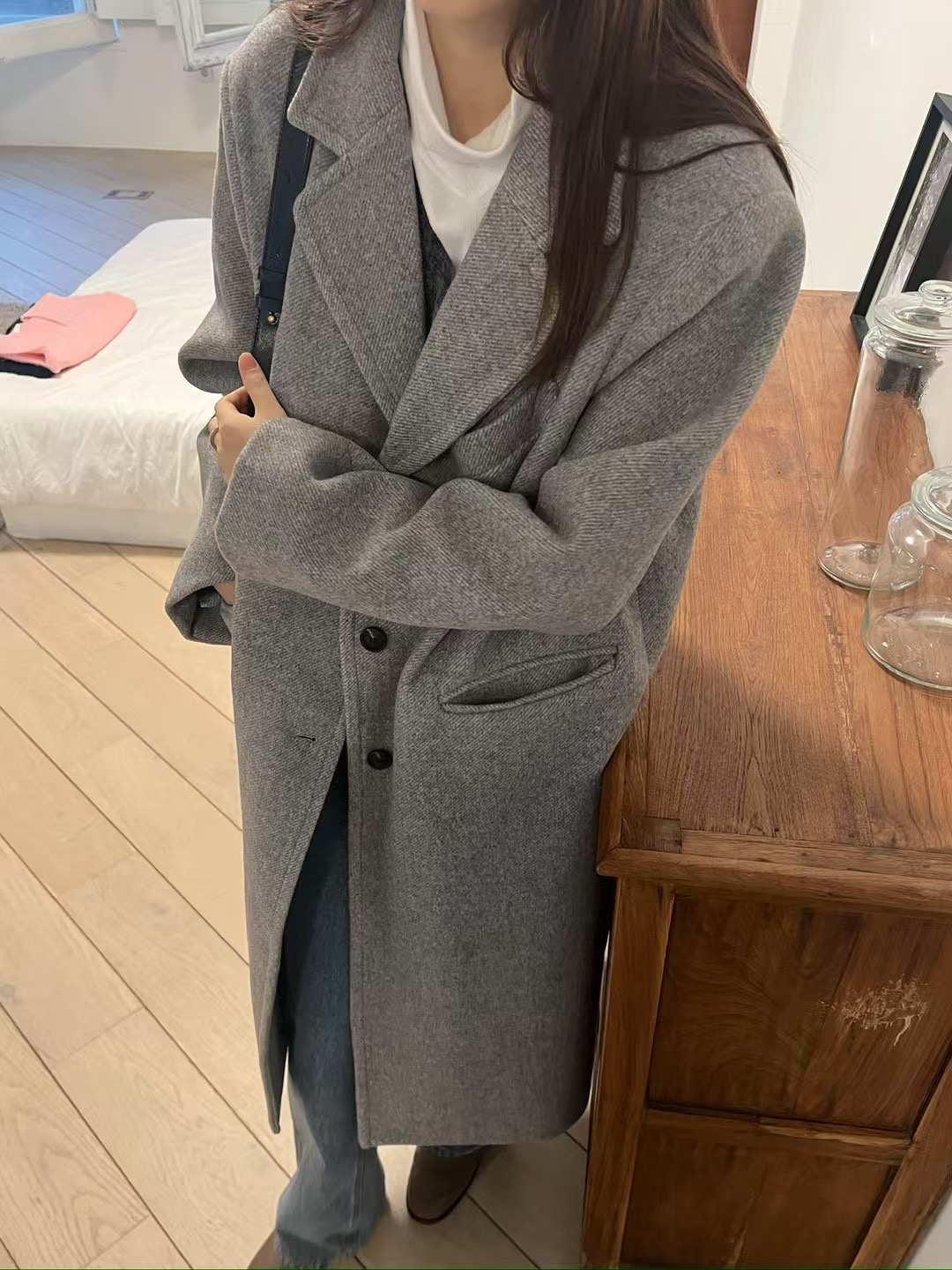 ALL OF US韓國直郵東大門代購女裝新款休閑推薦中長款大衣ALL OF US中長款大衣