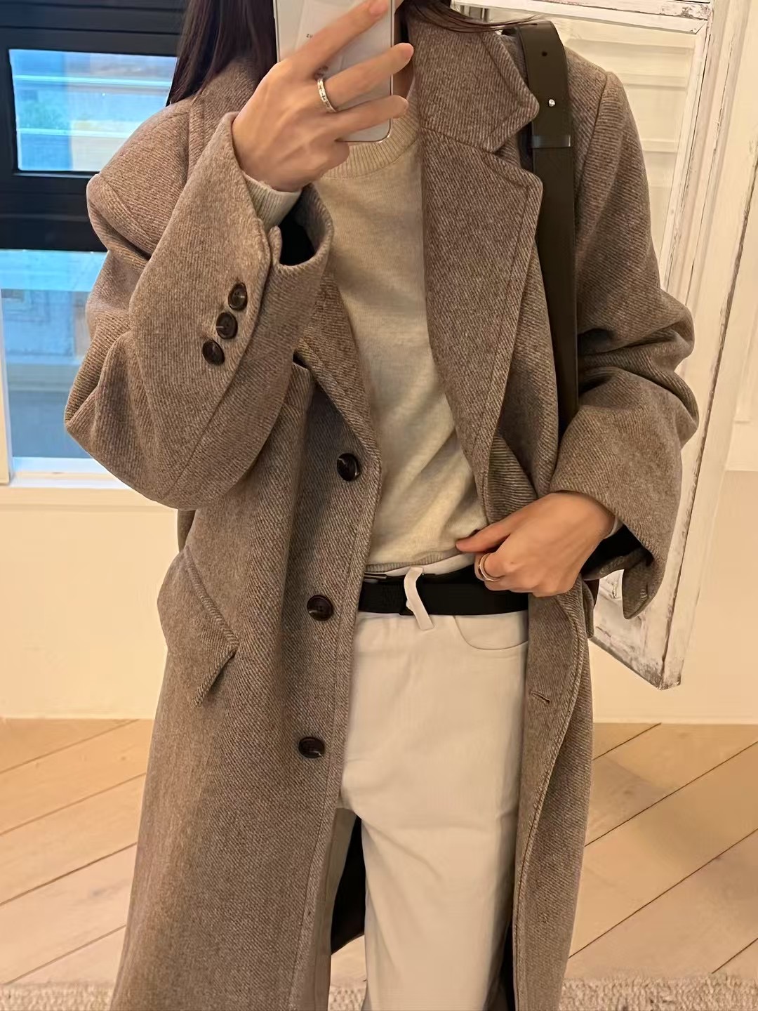 ALL OF US韓國直郵東大門代購女裝新款休閑推薦中長款大衣ALL OF US中長款大衣