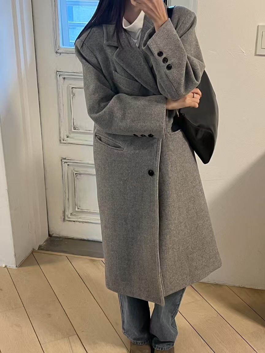 ALL OF US韓國直郵東大門代購女裝新款休閑推薦中長款大衣ALL OF US中長款大衣