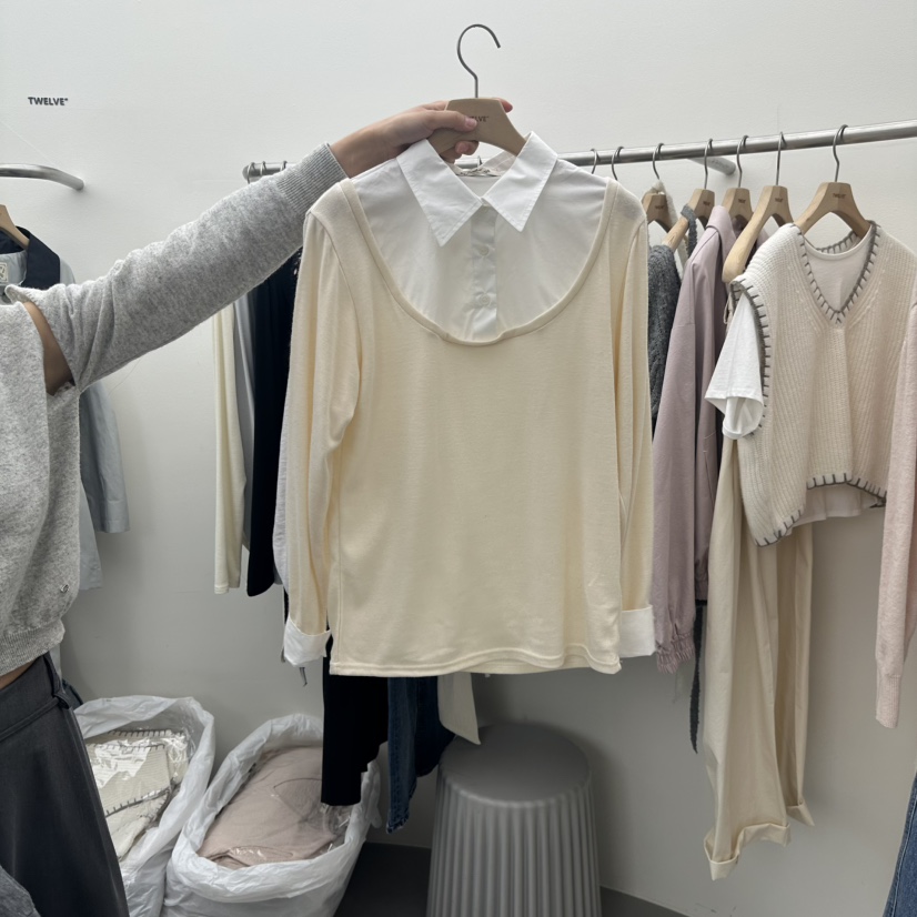 TWELVE韓國直郵東大門代購女裝新品職業時尚襯衫蕾絲衫假兩件TWELVE襯衫/蕾絲衫圖色2