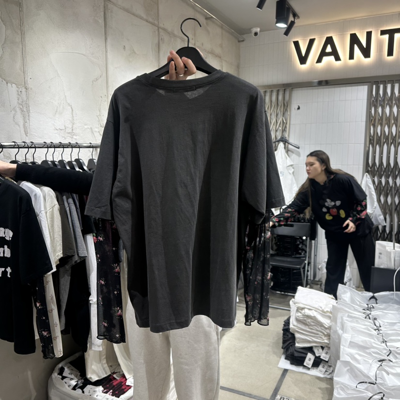 VANTA直郵韓國代購女裝新款25春夏人氣時尚休閑長袖T恤假兩件VANTA長袖T恤