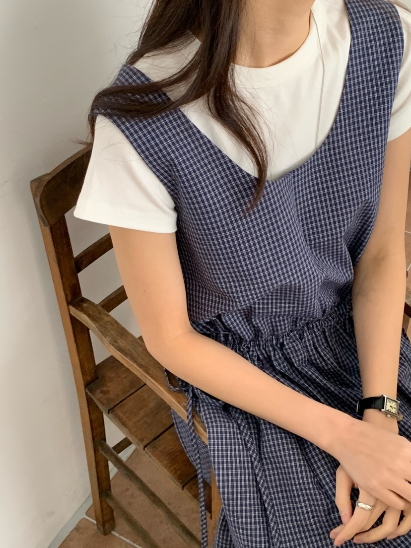 FRILL-T韓國直郵東大門代購女裝新品時尚職業連衣裙格紋長款FRILL-T連衣裙