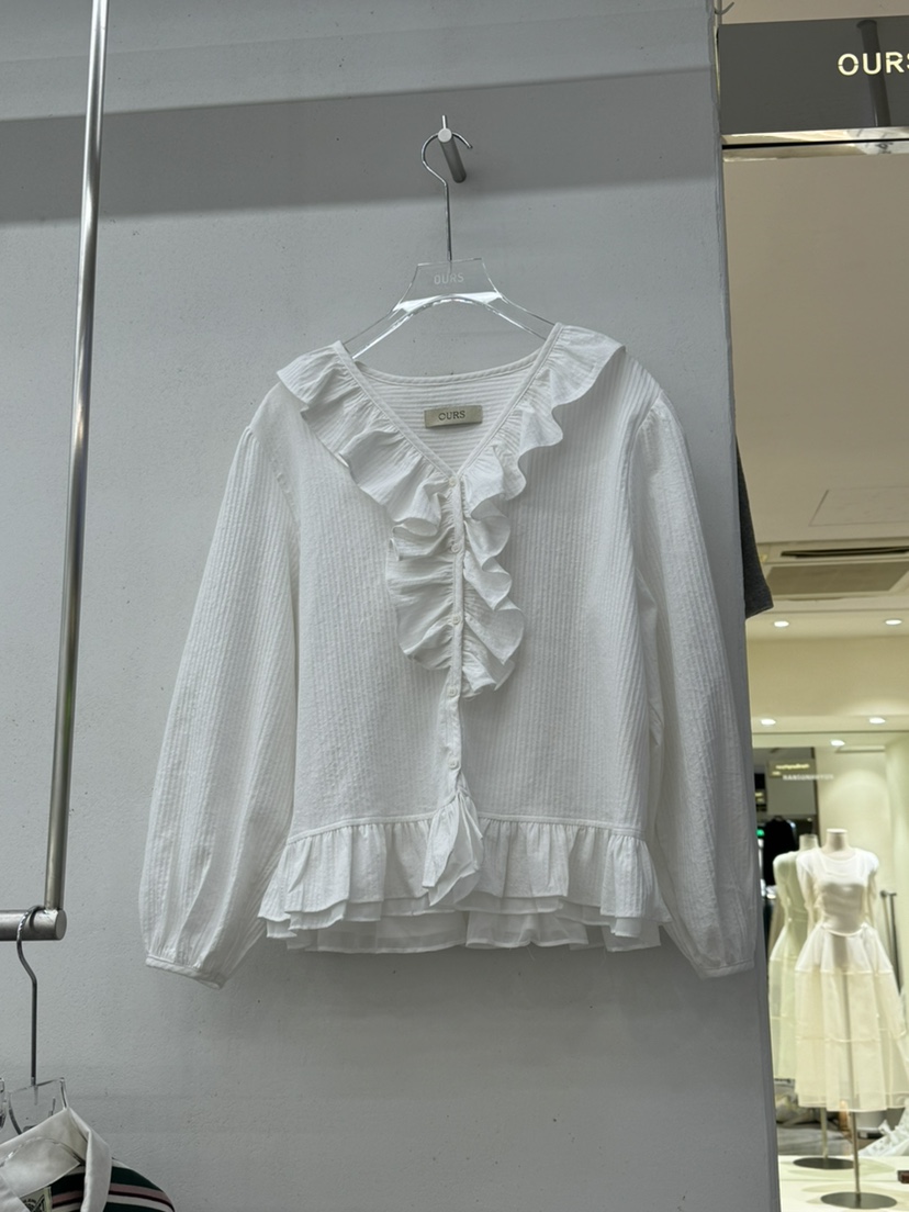 OURS東大門直郵女士新款時尚職業熱賣真品襯衫蕾絲衫荷葉邊OURS襯衫/蕾絲衫
