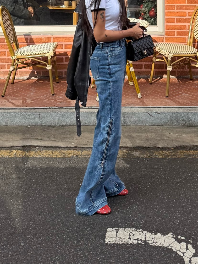 ABBEYLEE韓國代購女裝新品職業推薦時尚真品人氣牛仔褲拉鏈ABBEYLEE牛仔褲