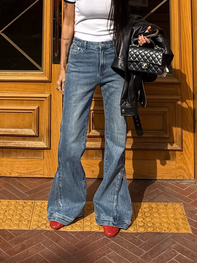 ABBEYLEE韓國代購女裝新品職業推薦時尚真品人氣牛仔褲拉鏈ABBEYLEE牛仔褲