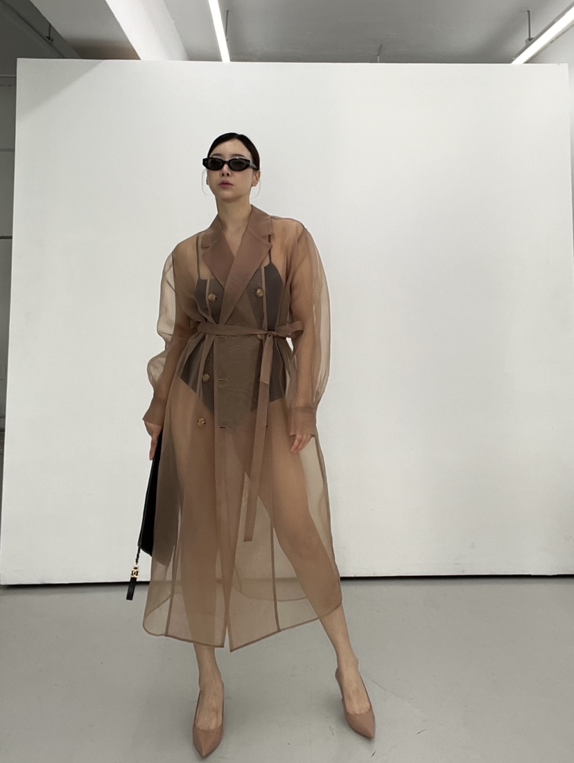 VERNI直郵韓國代購女裝新款推薦熱賣時尚休閑長款風衣歐根紗VERNI長款風衣