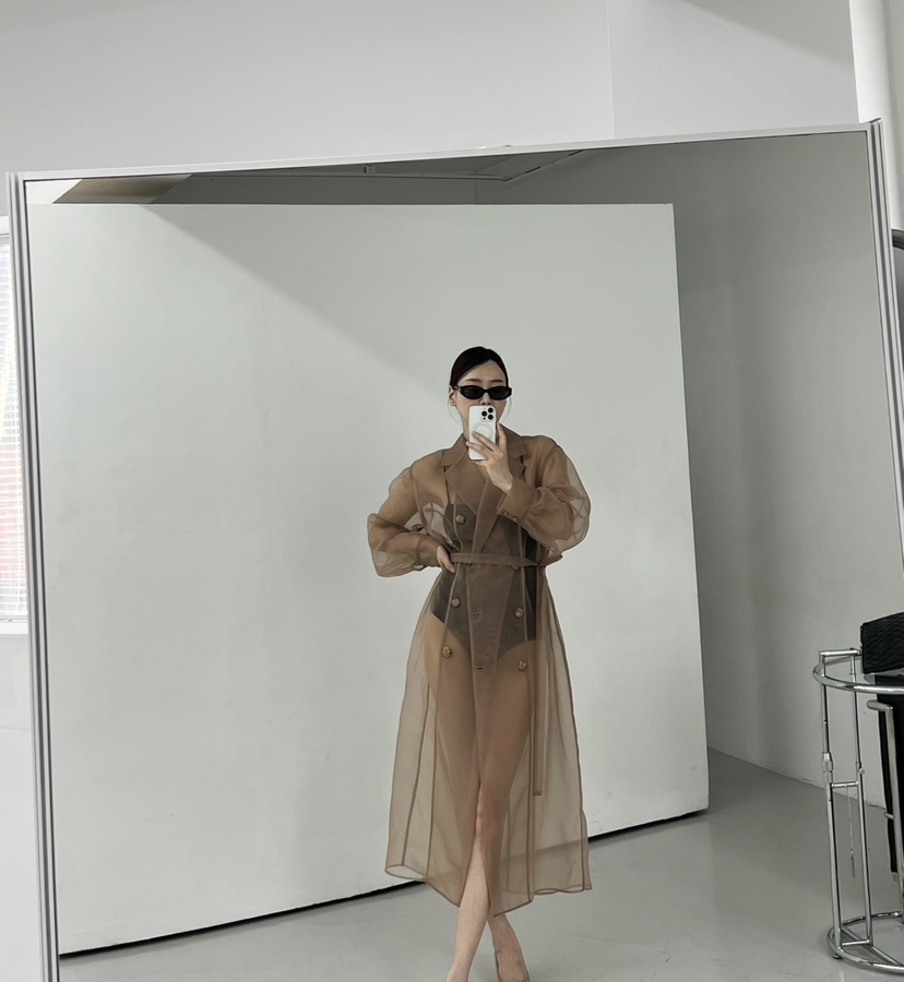 VERNI直郵韓國代購女裝新款推薦熱賣時尚休閑長款風衣歐根紗VERNI長款風衣