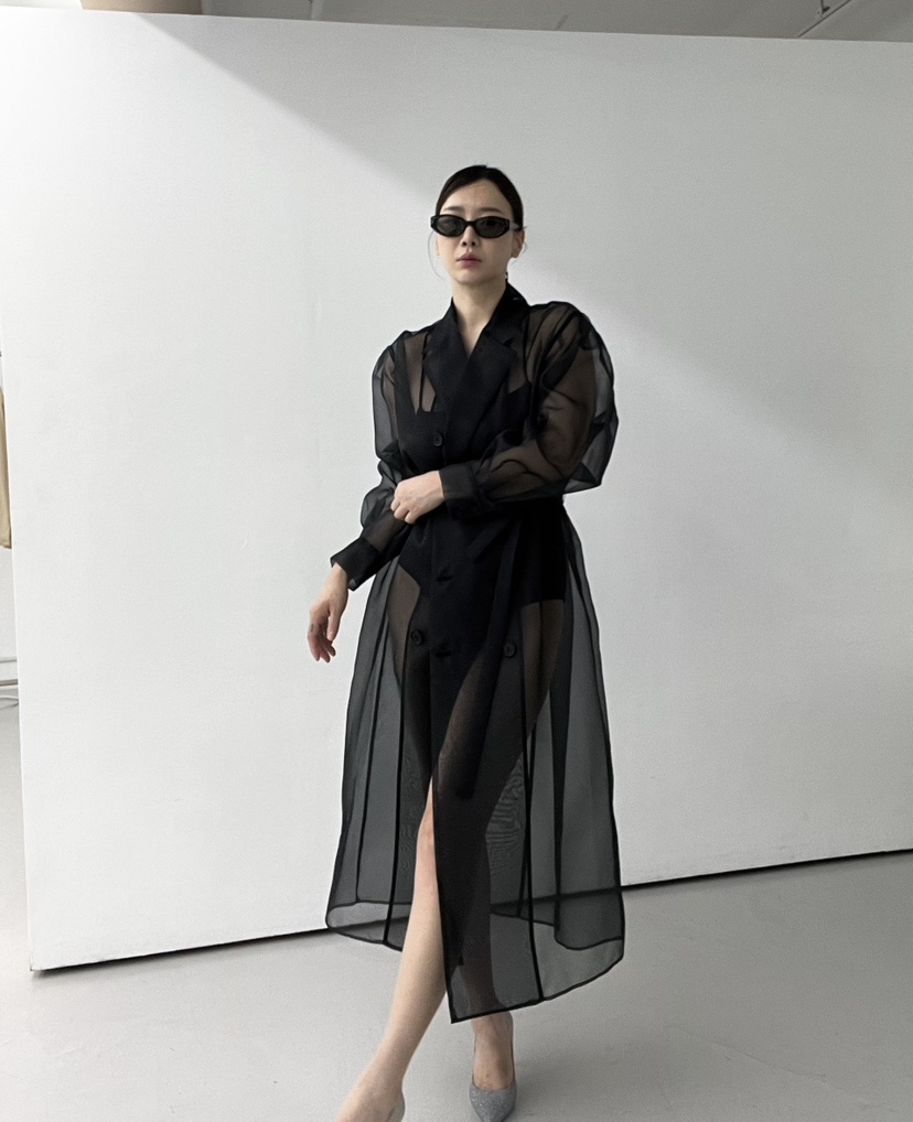 VERNI直郵韓國代購女裝新款推薦熱賣時尚休閑長款風衣歐根紗VERNI長款風衣