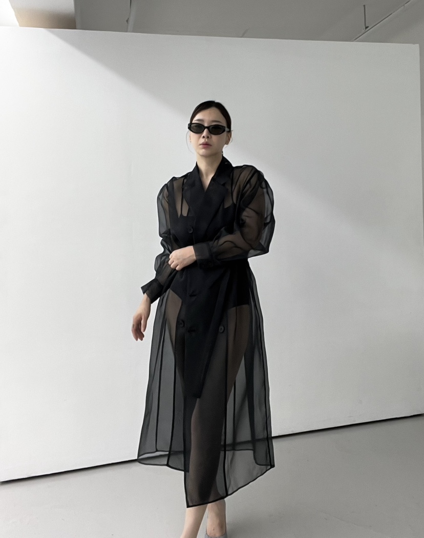 VERNI直郵韓國代購女裝新款推薦熱賣時尚休閑長款風衣歐根紗VERNI長款風衣