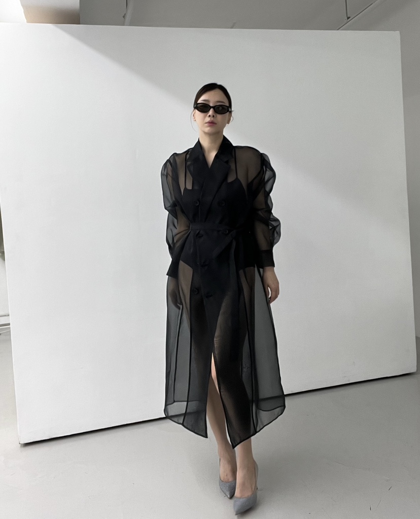 VERNI直郵韓國代購女裝新款推薦熱賣時尚休閑長款風衣歐根紗VERNI長款風衣