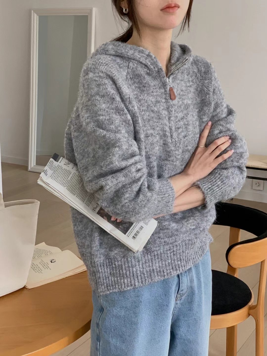 LIBRE韓國直郵東大門實拍女裝新款休閑推薦熱賣職業毛衣兜帽LIBRE毛衣