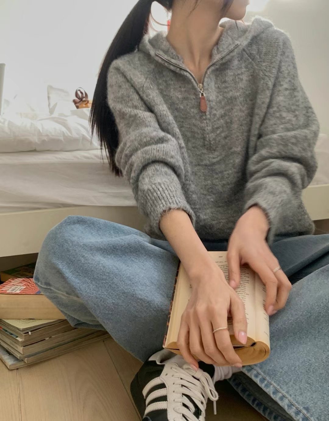 LIBRE韓國直郵東大門實拍女裝新款休閑推薦熱賣職業毛衣兜帽LIBRE毛衣