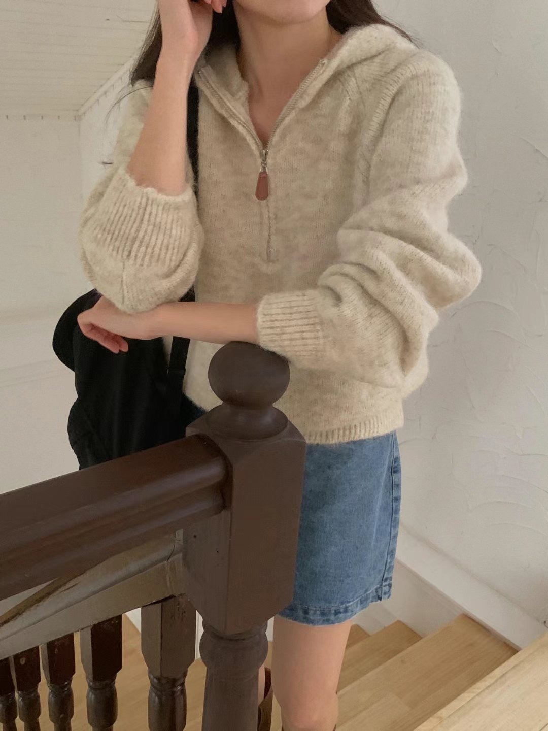 LIBRE韓國直郵東大門實拍女裝新款休閑推薦熱賣職業毛衣兜帽LIBRE毛衣