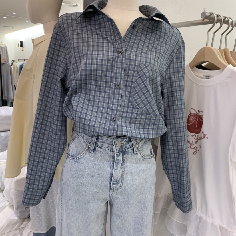 LELEN直郵韓國代購女裝新品真品25春夏熱賣人氣襯衫蕾絲衫格紋LELEN襯衫/蕾絲衫
