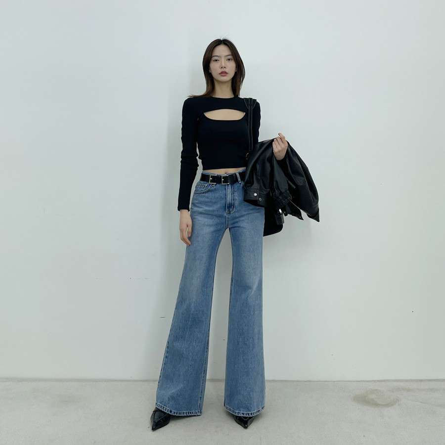 D2/A2韓國直郵東大門代購女裝新品25春夏推薦職業牛仔褲喇叭D2/A2牛仔褲