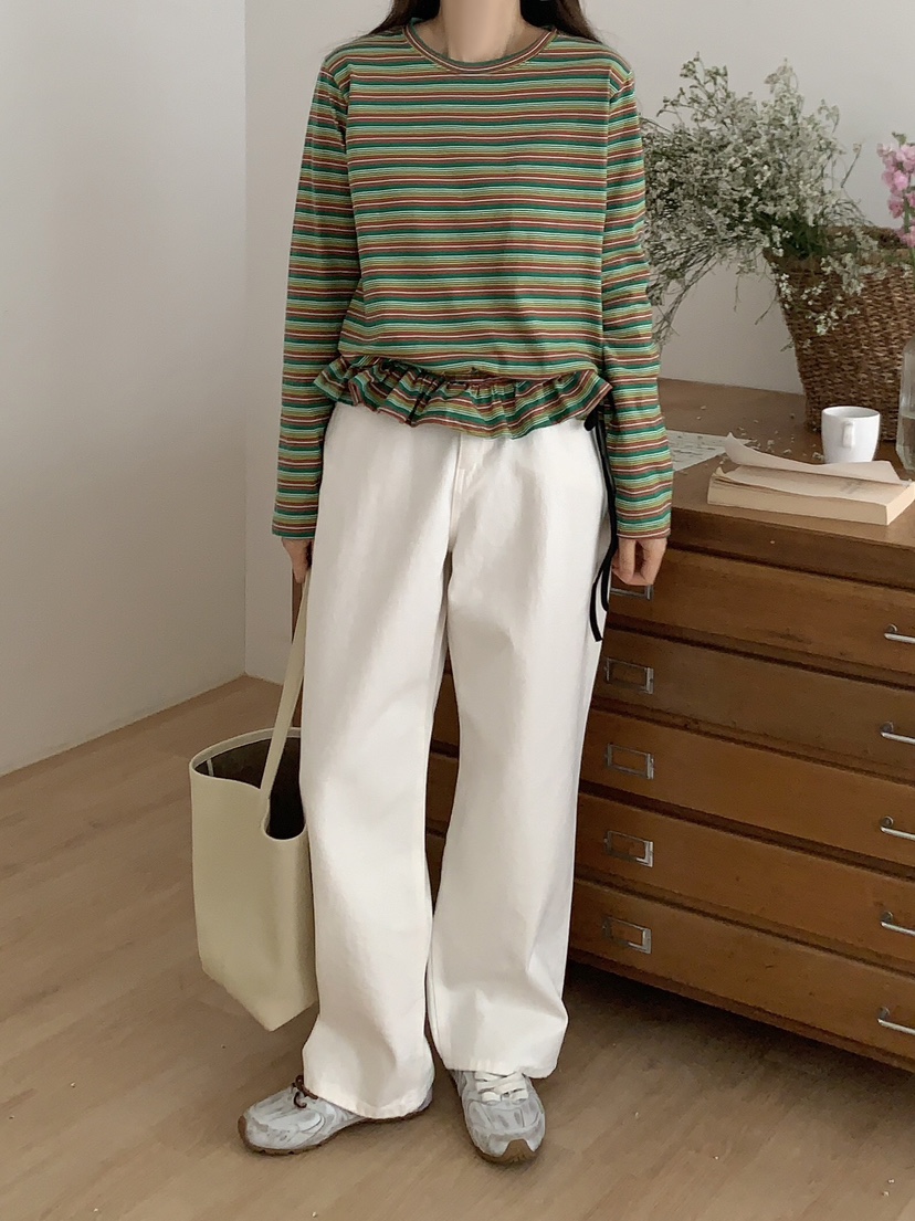 FORMSTUDIO韓國直郵女裝新品25春夏時尚熱賣休閑長袖T恤荷葉邊FORMSTUDIO長袖T恤