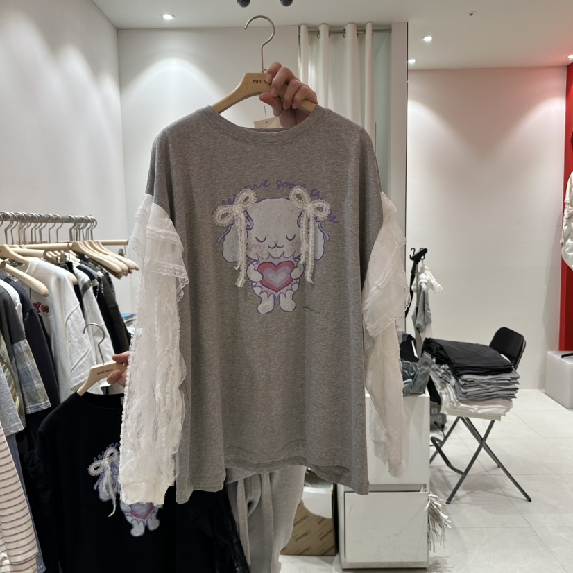 MINI UNNI韓國直郵女裝新款推薦時尚熱賣人氣職業休閑長袖T恤MINI UNNI長袖T恤圖色1