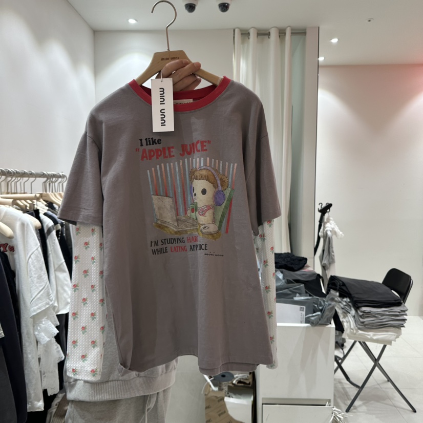 MINI UNNI東大門代購女裝新款休閑真品人氣25春夏職業熱賣T恤MINI UNNIT恤圖色2
