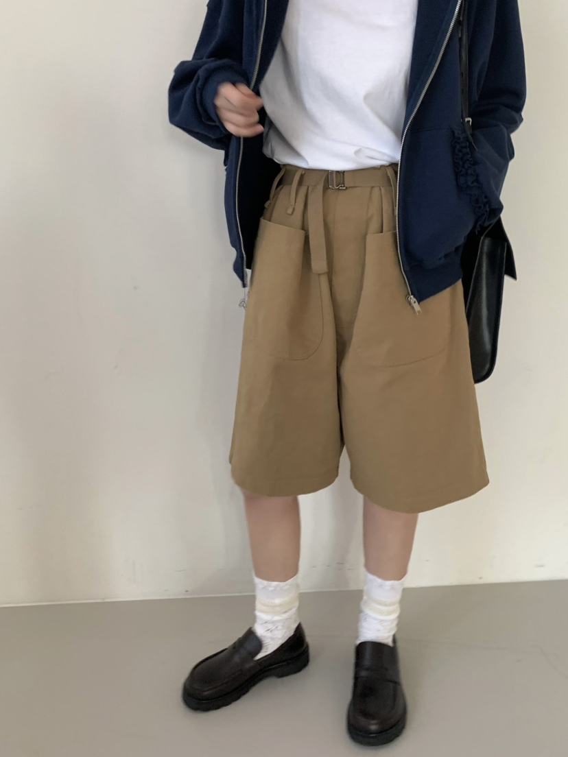PEBBLE東大門實拍女裝新款人氣25春夏時尚推薦職業短褲腰帶PEBBLE/LAYER短褲