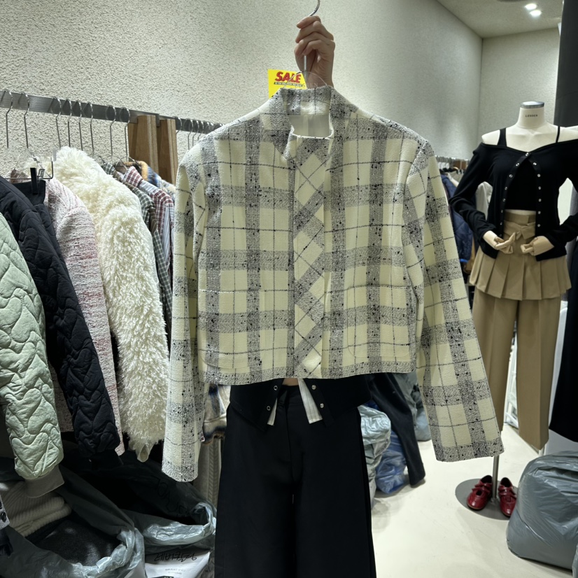 LESSEN直郵韓國代購女裝新品推薦職業25春夏夾克粗花呢高領LESSEN夾克