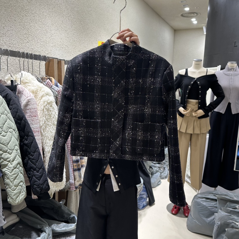 LESSEN直郵韓國代購女裝新品推薦職業25春夏夾克粗花呢高領LESSEN夾克圖色2