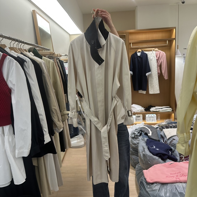 VAN NUVO直郵韓國代購女裝新款25春夏時尚真品長款風衣含腰帶VAN NUVO長款風衣圖色2