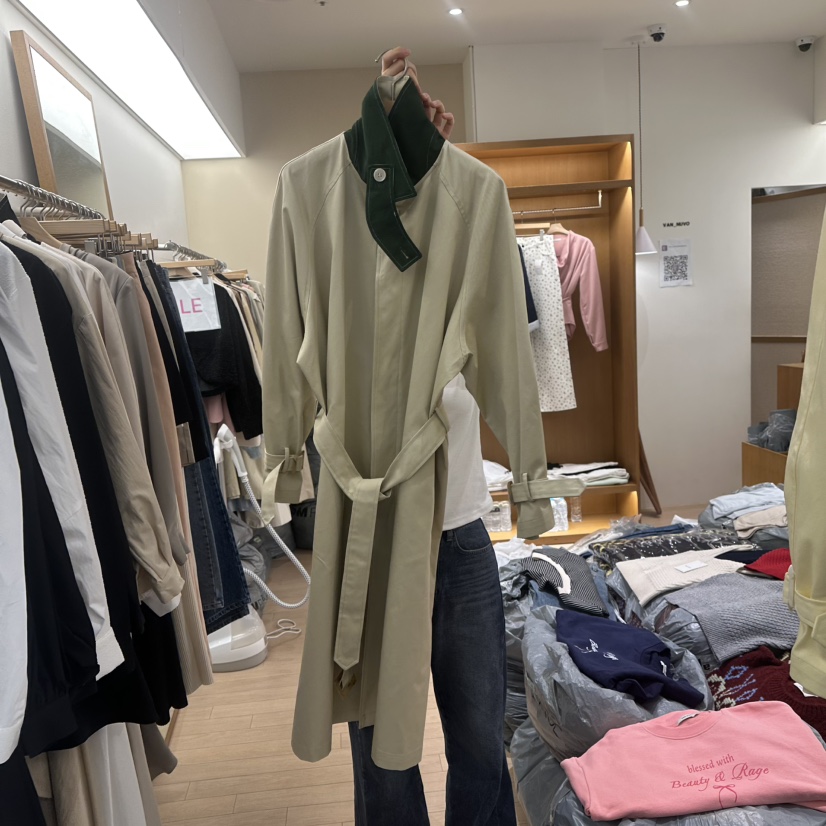 VAN NUVO直郵韓國代購女裝新款25春夏時尚真品長款風衣含腰帶VAN NUVO長款風衣圖色3