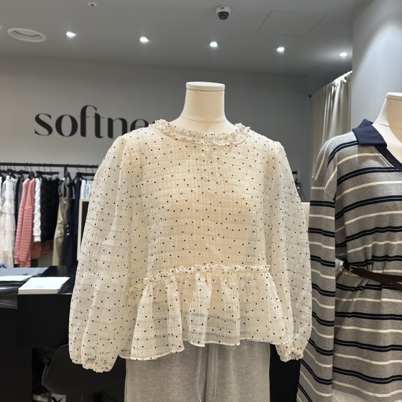 SOFTNESS韓國直郵東大門實拍女裝新款時尚襯衫蕾絲衫荷葉邊Softness/Cosmic襯衫/蕾絲衫圖色1