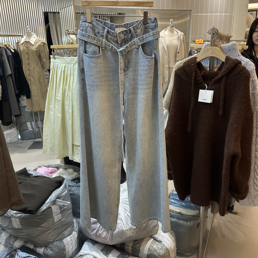 ALEGRE韓國直郵東大門代購女裝新款熱賣推薦休閑牛仔褲含腰帶ALEGRE牛仔褲