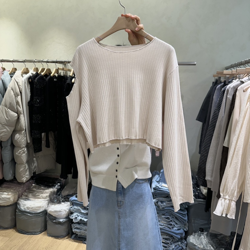 BUTTER-P韓國直郵東大門實拍女裝新品時尚休閑25春夏長袖T恤HELVETICA長袖T恤圖色1